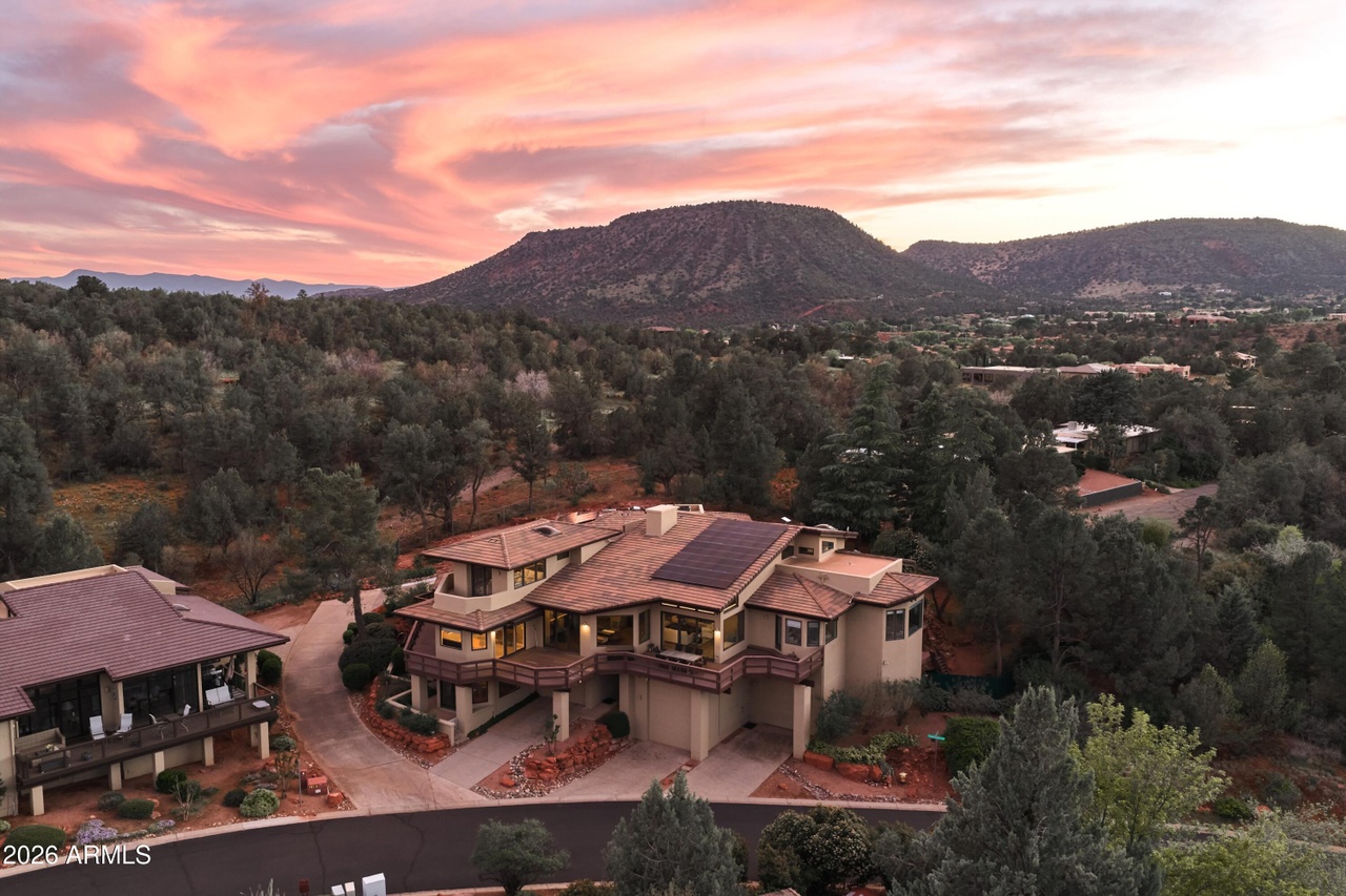 Aerial rear view at sunset